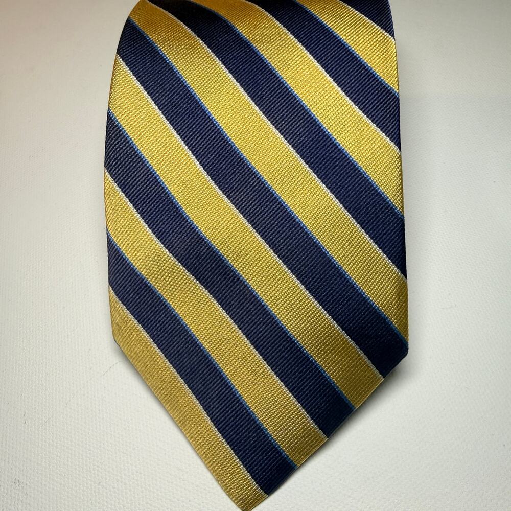 Brooks Brothers 346 Tie Pure Silk Navy Gold Repp Stripe Made in USA Necktie